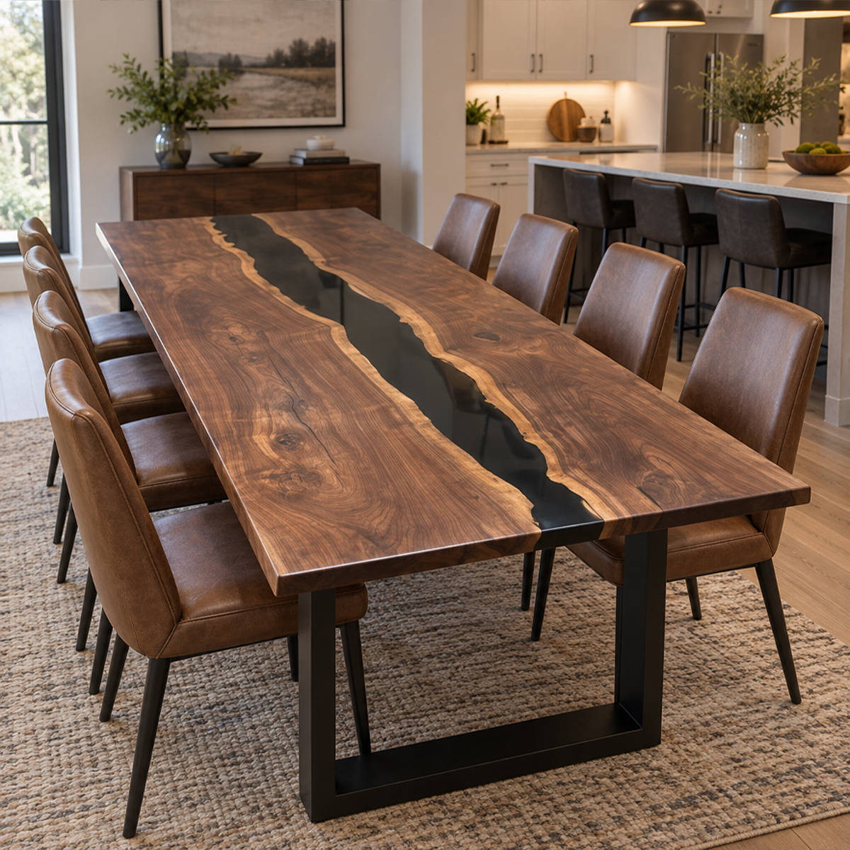 Black Walnut Wood Black Epoxy Resin Table for Home Dining Spaces