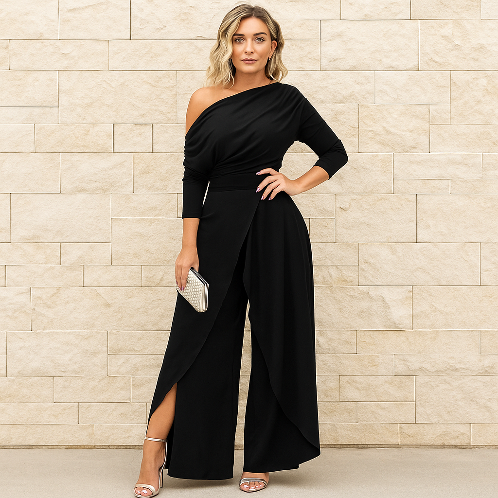 Combinaison asymétrique bleu royal Lucy pour femme, jambes larges