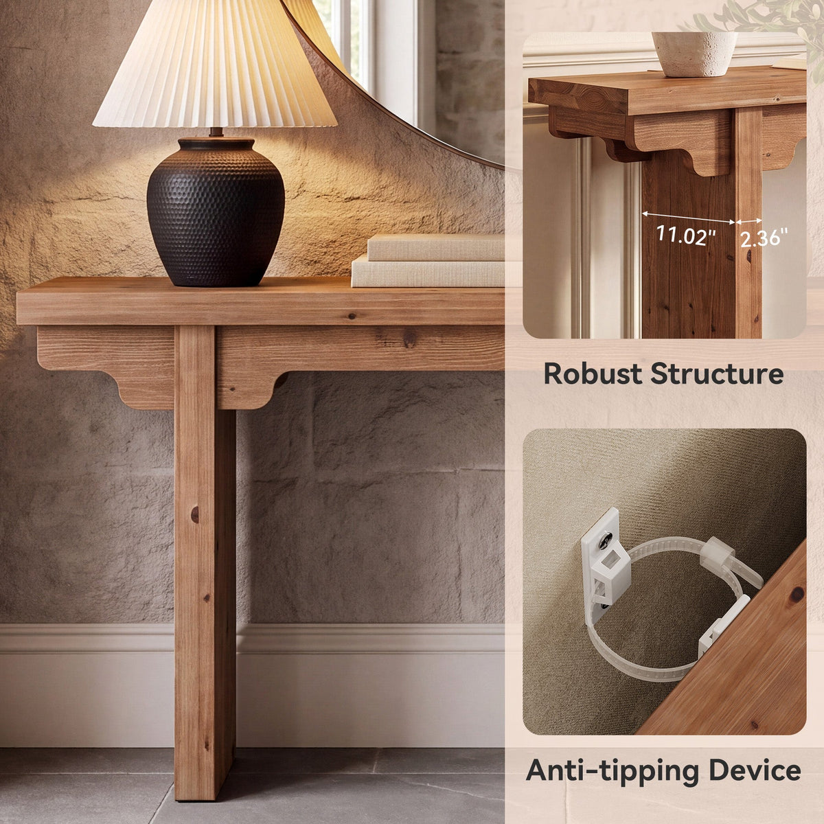 63" Farmhouse Solid Wood Console Table, Entryway Sofa Table Behind Couch