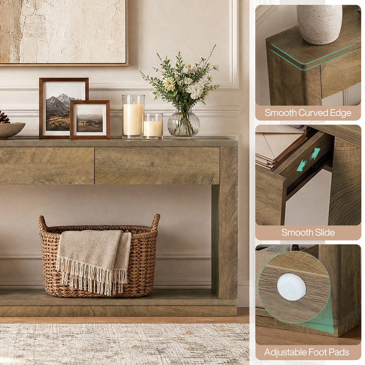 70.9" Console Table with 3-Drawer, Long Sofa Table with Open Storage Shelf for Entryway