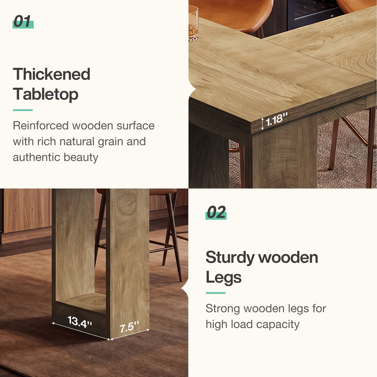 L-Shaped Bar Table, Corner Counter Height Pub Table with Hollow Legs