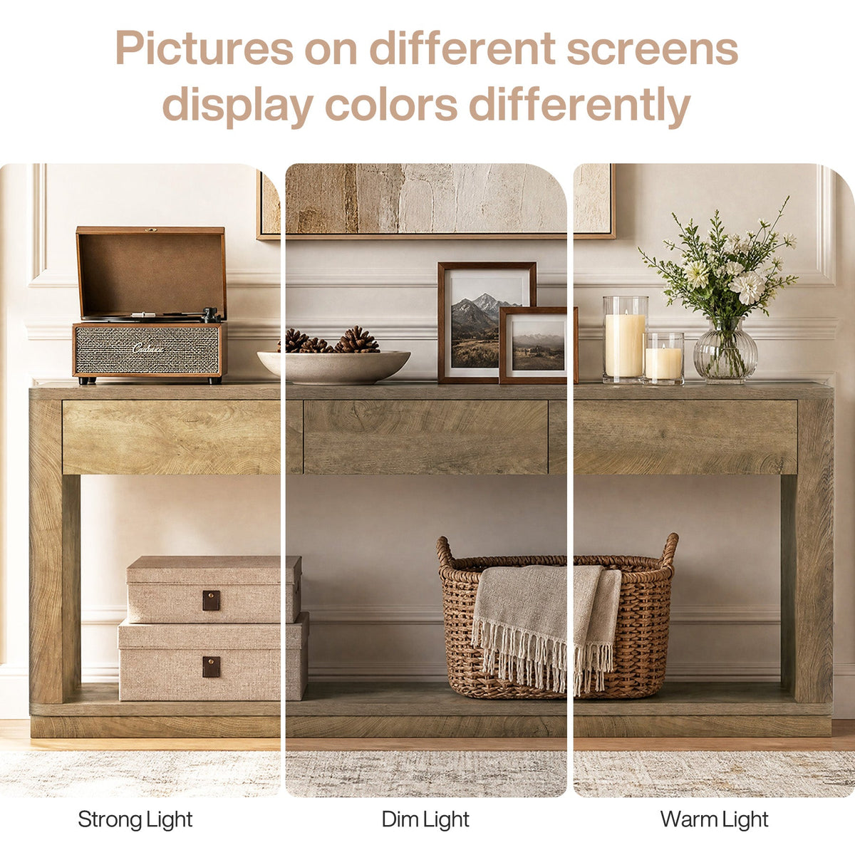 70.9" Console Table with 3-Drawer, Long Sofa Table with Open Storage Shelf for Entryway