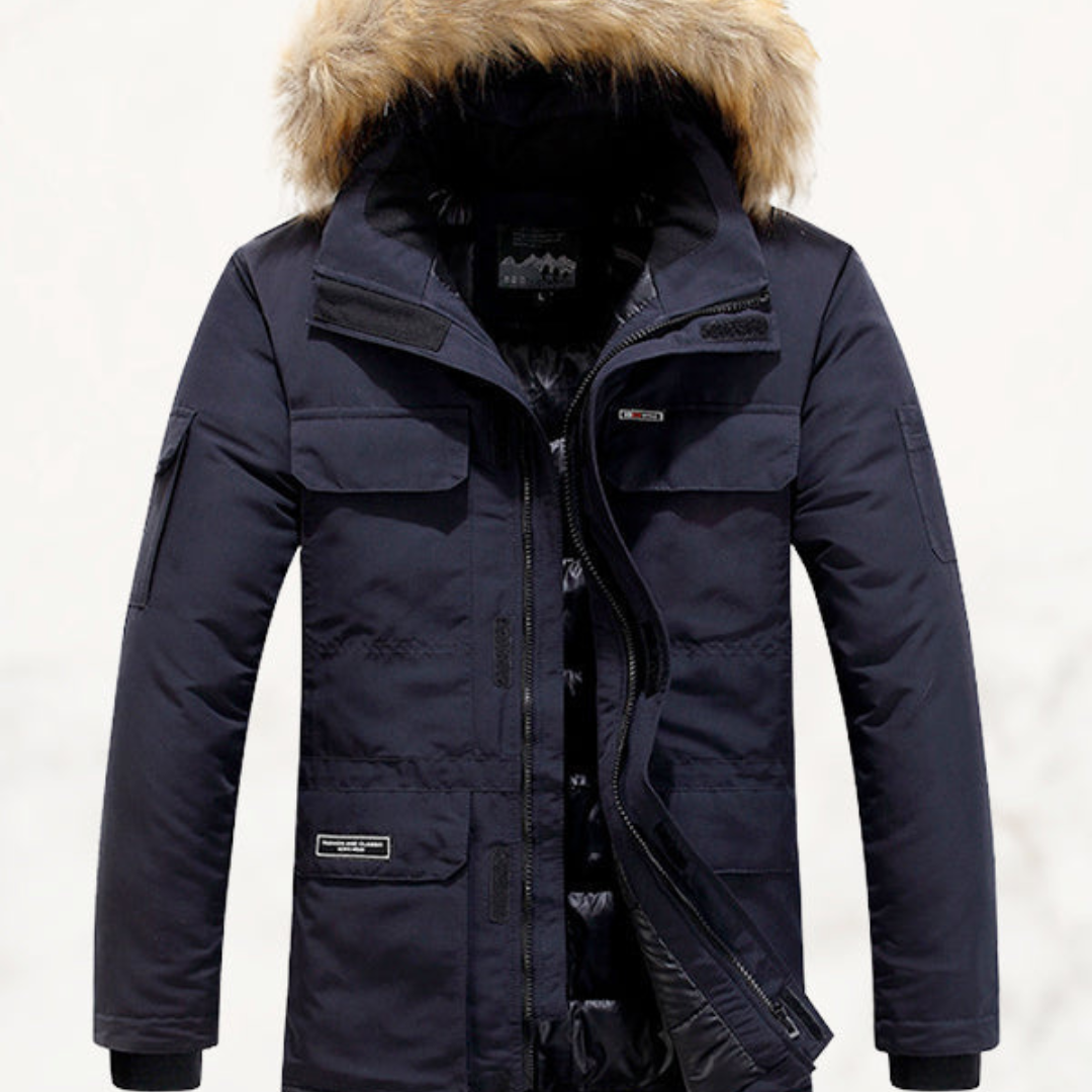 Bradley | Men’s Extra Warm Hooded Fur Coat | Mid-Length