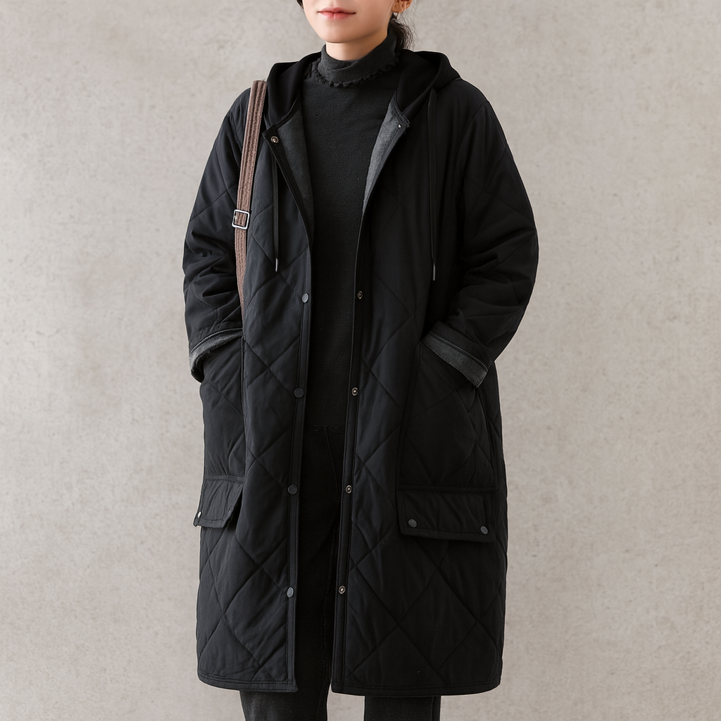 Marcia | Women’s Quilted Hooded Long Coat | Timeless