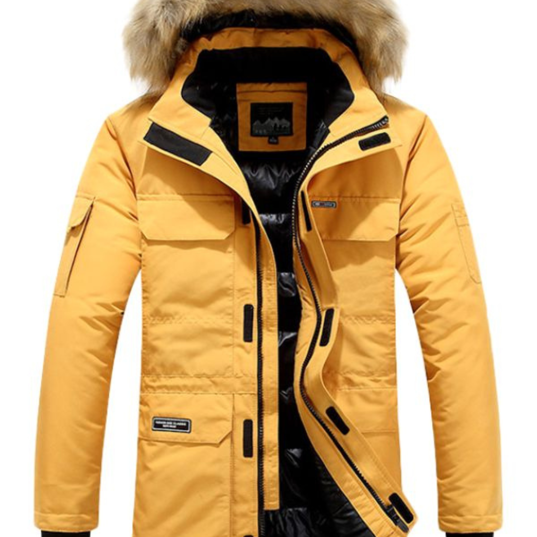 Bradley | Men’s Extra Warm Hooded Fur Coat | Mid-Length