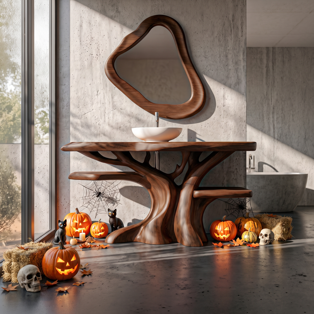Natural Halloween Freestanding Bathroom Vanity With Bottom Storage For Bathroom SINLKIBRV342