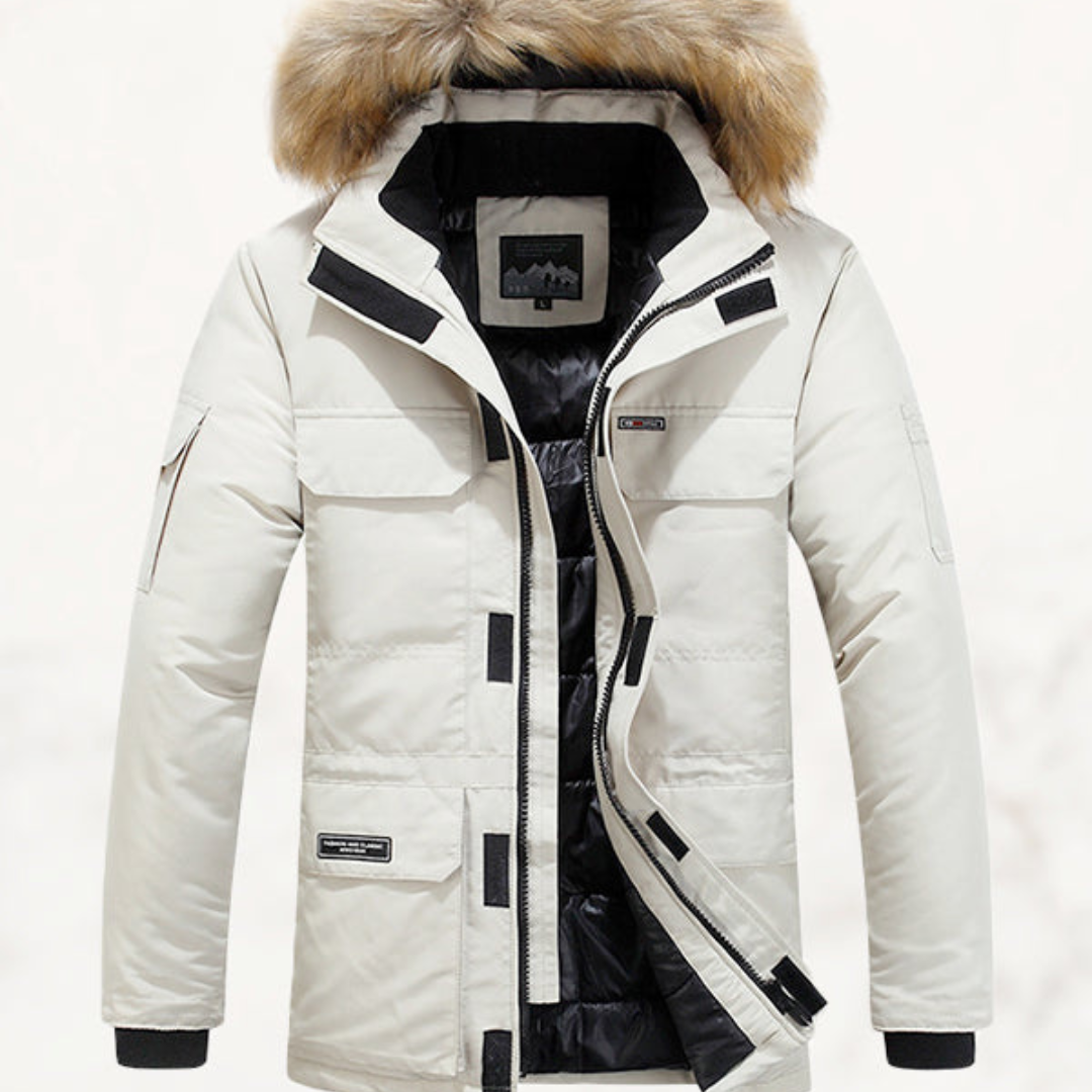 Bradley | Men’s Extra Warm Hooded Fur Coat | Mid-Length