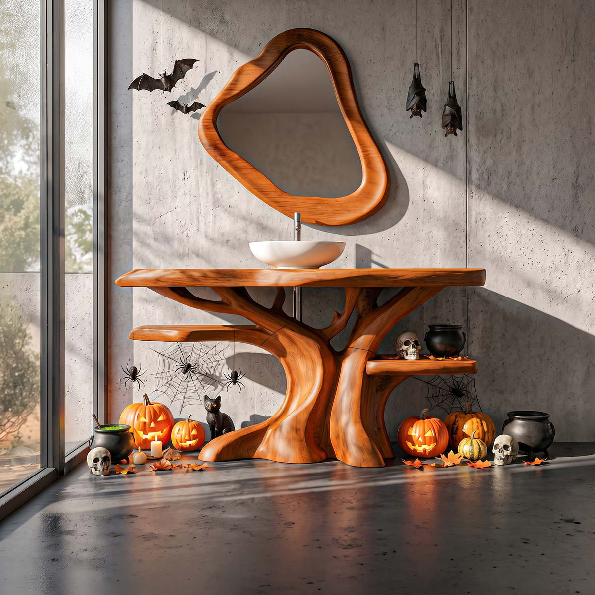 Natural Halloween Freestanding Bathroom Vanity With Bottom Storage For Bathroom SINLKIBRV342