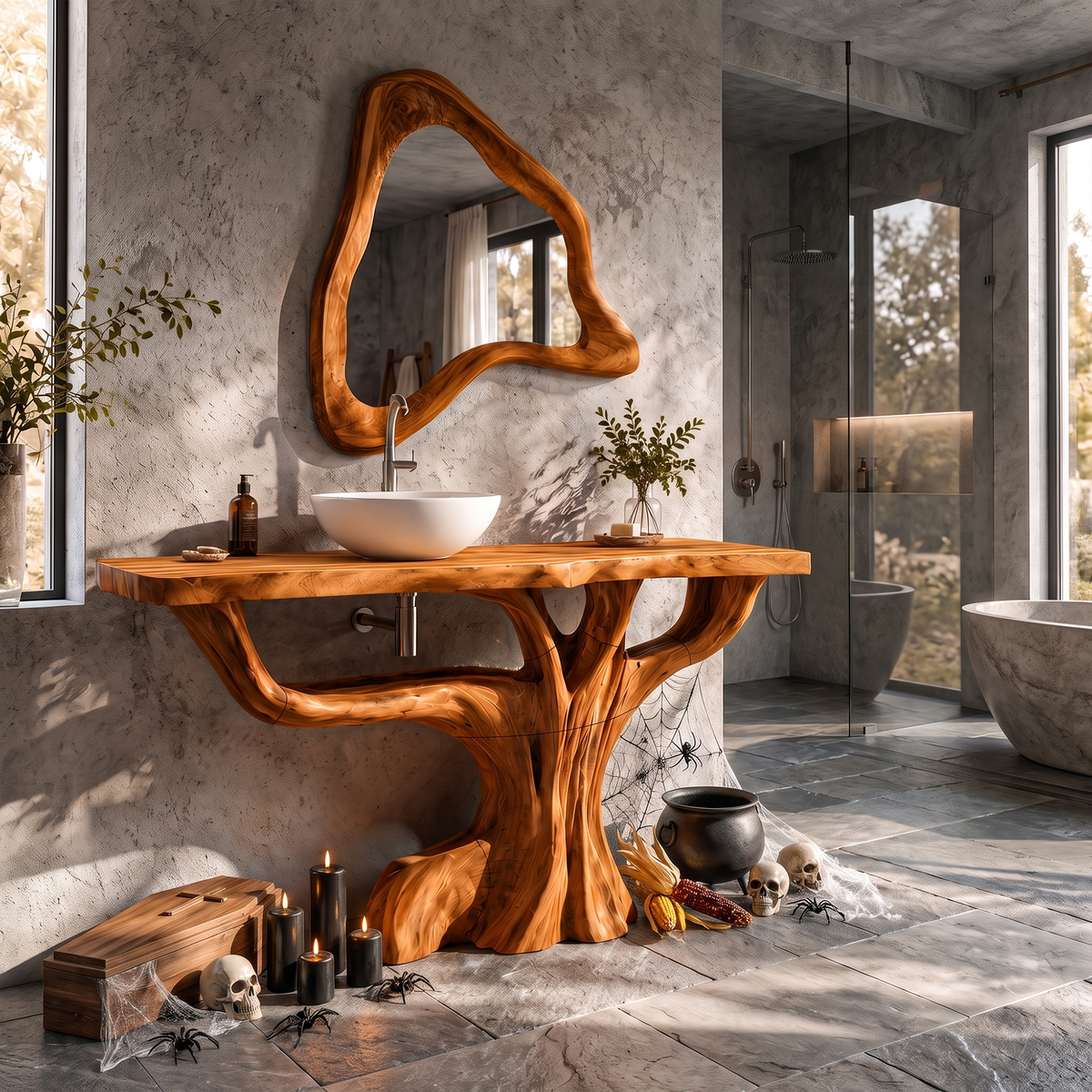 Contemporary Halloween Single Bathroom Vanity With Branch Inspired Base For Bathroom SINLKIBRV343