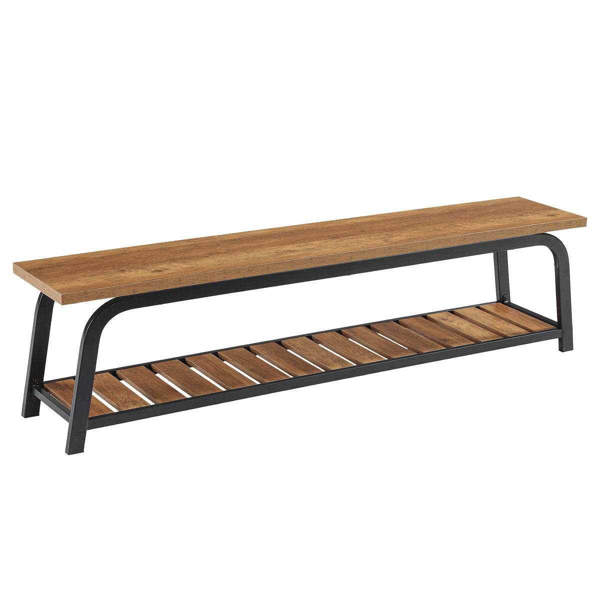 63" Industrial Dining Bench, 2-Tier Kitchen Bench with Metal Frame for Dining Room