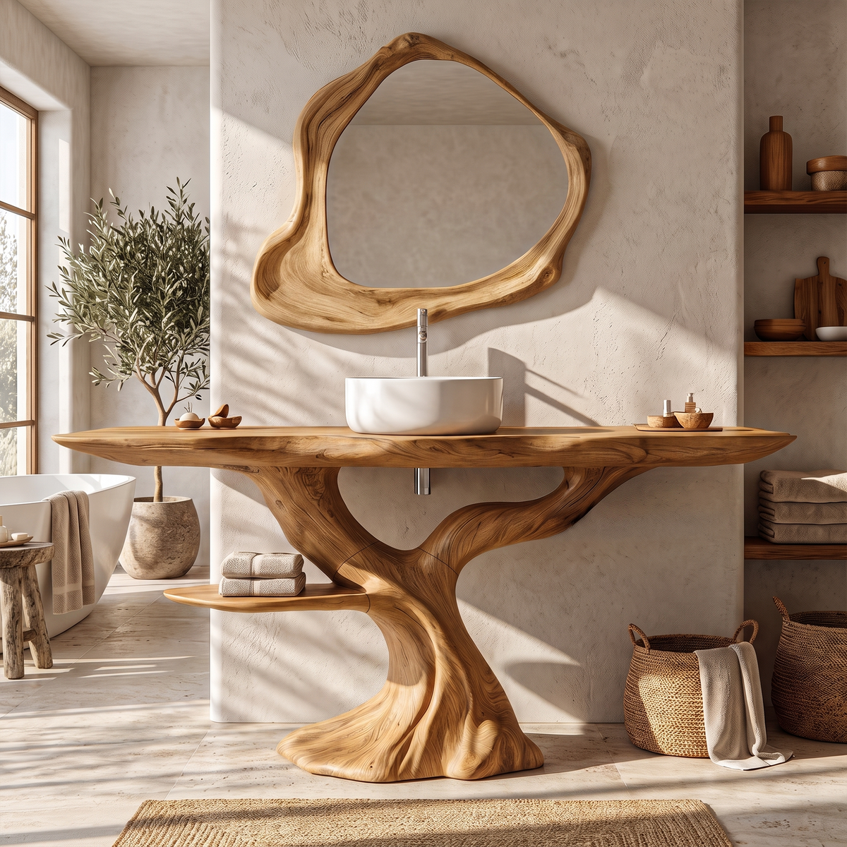 Rustic Bathroom Vanity With Bold Tree Root Design For Bathroom SINLKIBRV346