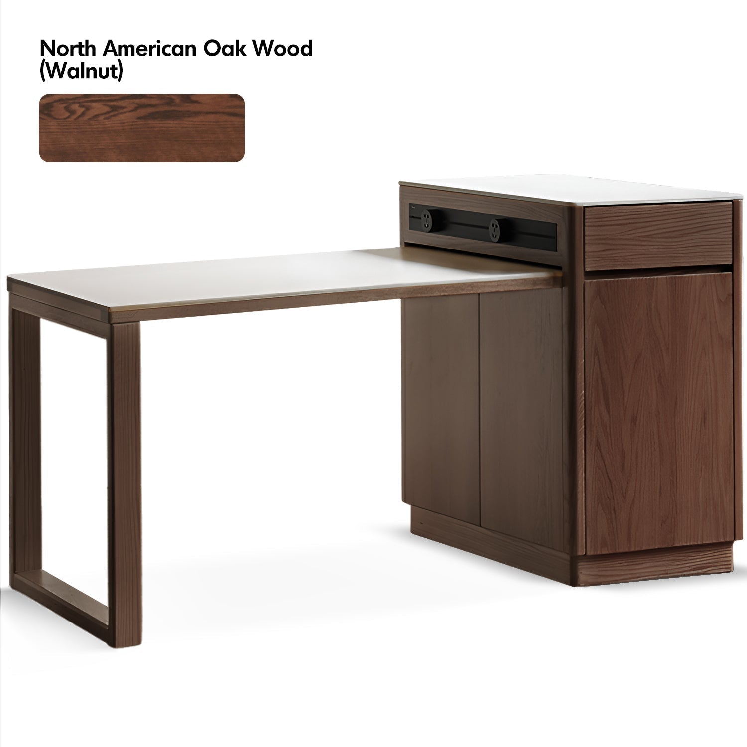 Scandinavian Oak Wood Sintered Stone Extendable Island Dining Table With Cabinet FLEXA