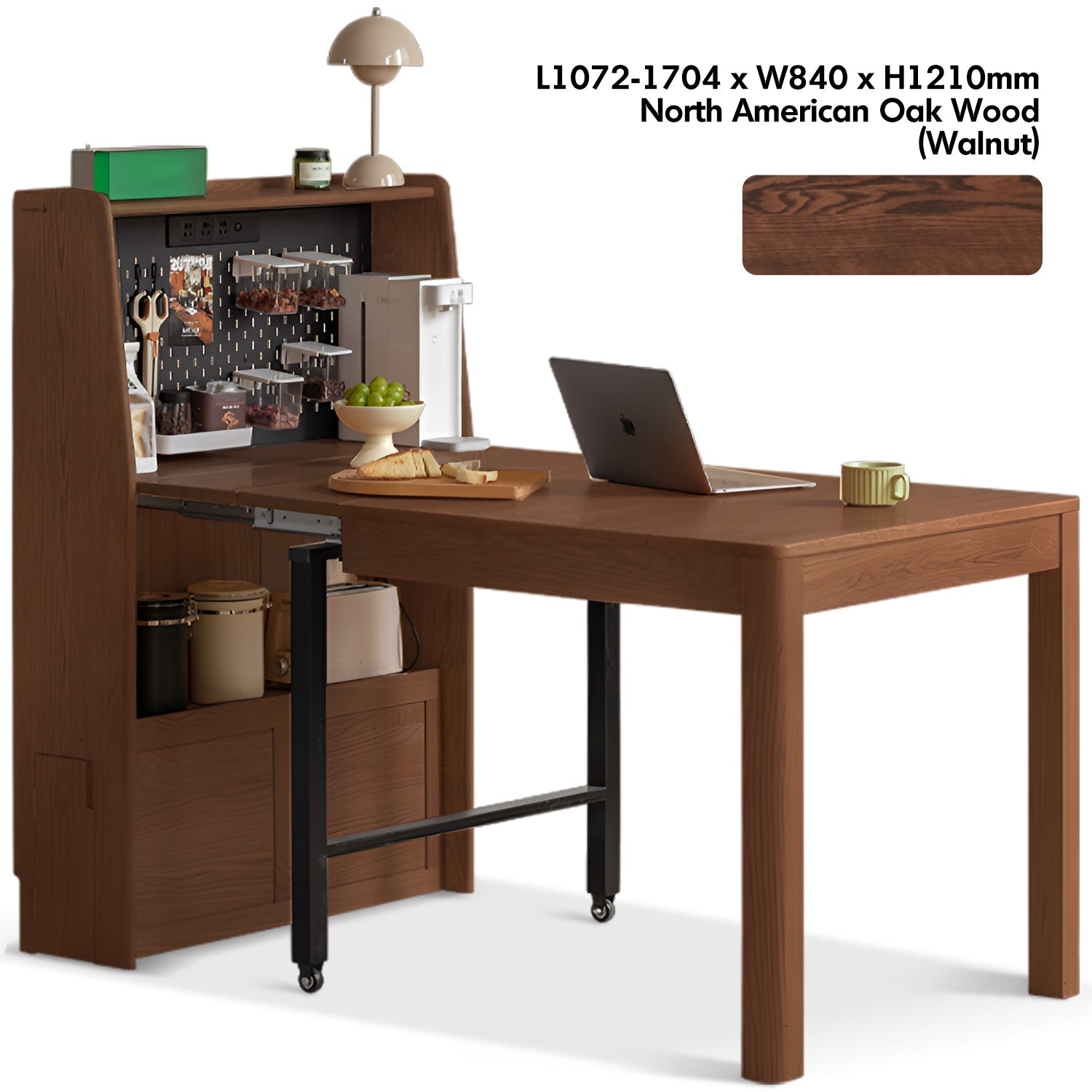 Scandinavian Oak Wood Extendable Dining Table With Shelf NEST
