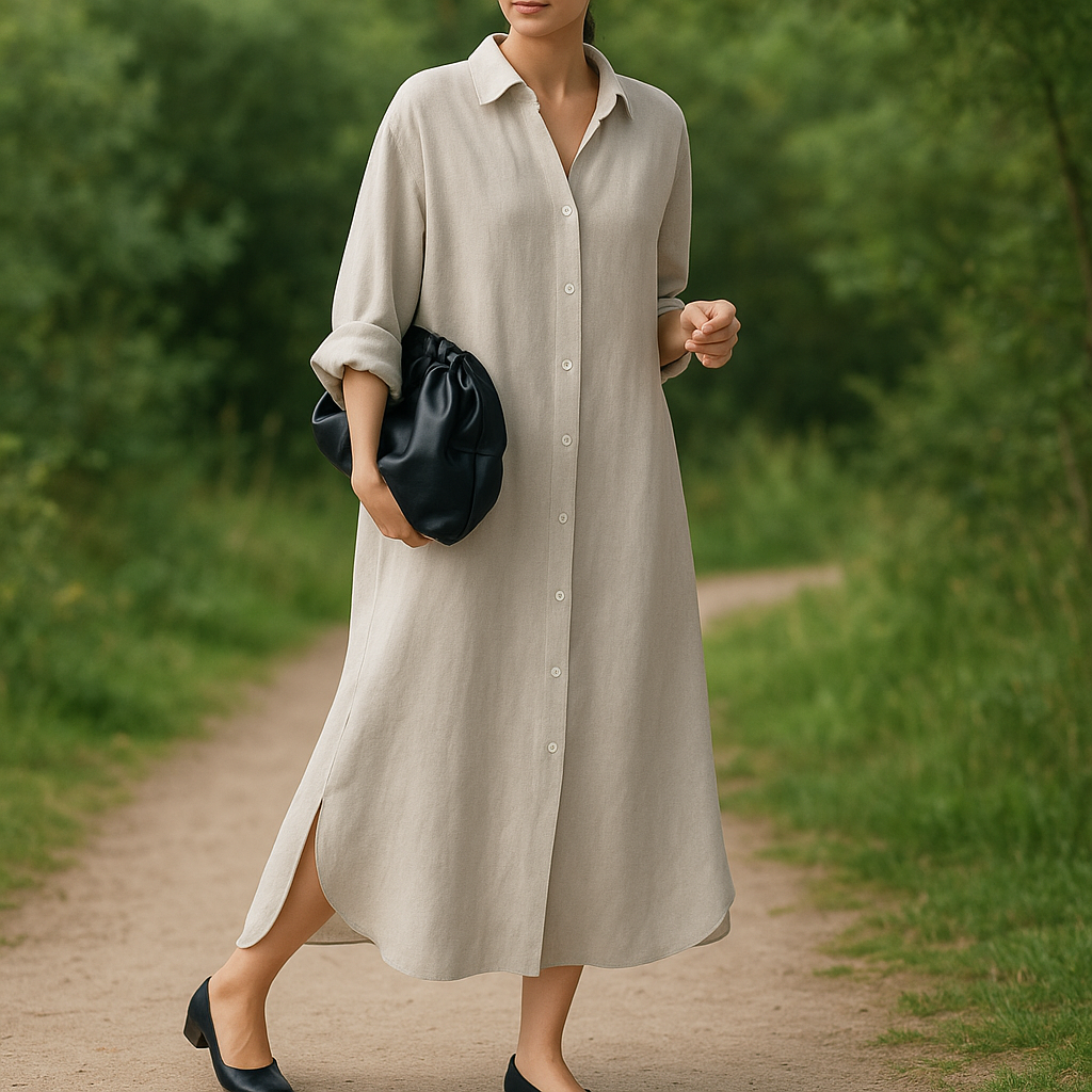 Cindy Oversized Fall Linen Shirt Dress for Women