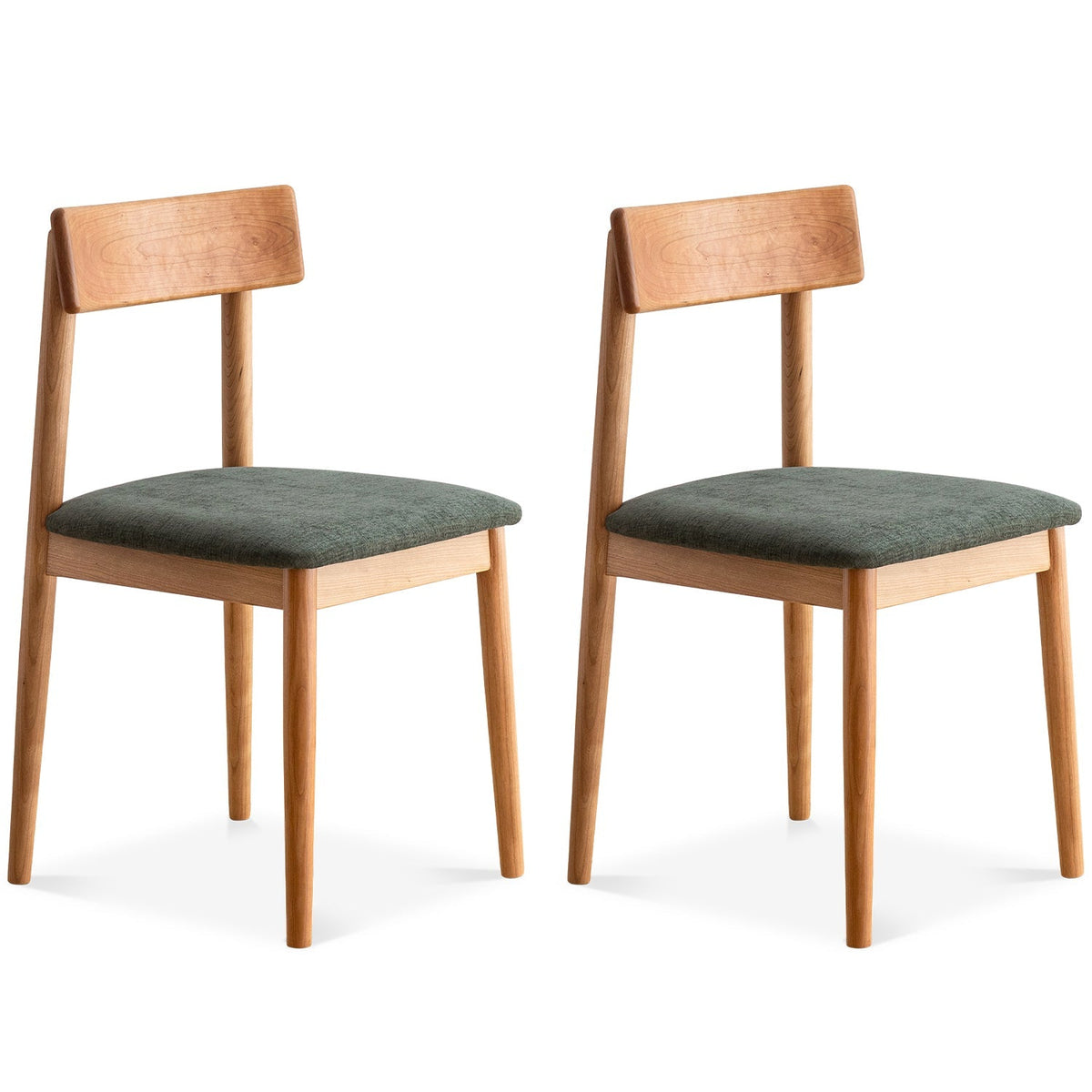 Scandinavian Cherry Wood Mixed Weave Fabric Dining Chair GREEN
