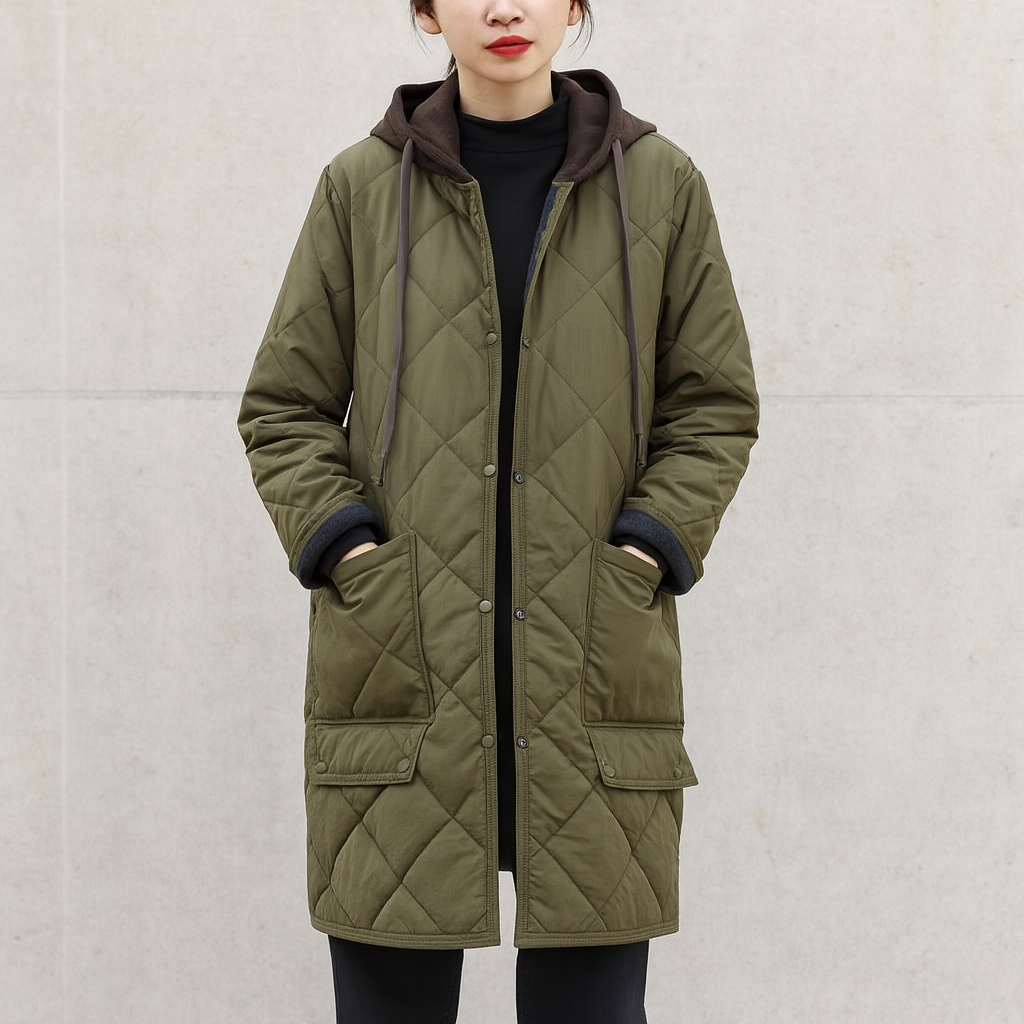 Marcia | Women’s Quilted Hooded Long Coat | Timeless