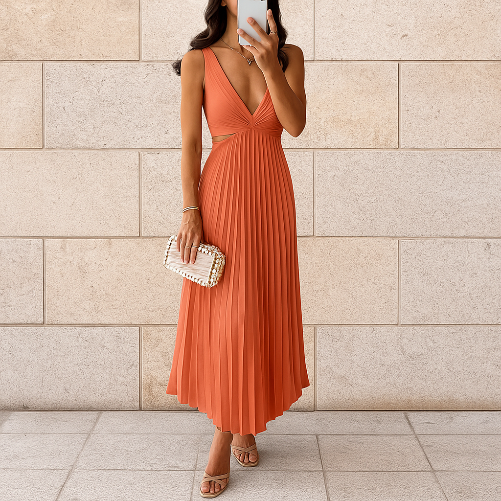 Jasmine V-Neck Cut-Out Pleated Bridesmaid Maxi Dress for Women