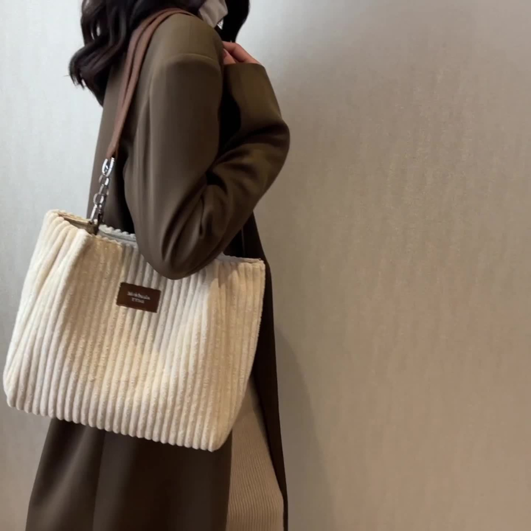 Sandara | Women’s Corduroy Tote Bag | Striped Shoulder Handbag