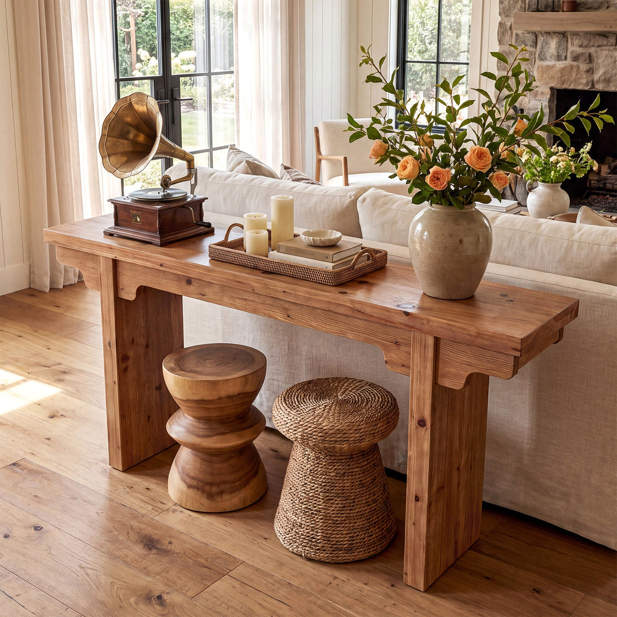 63" Farmhouse Solid Wood Console Table, Entryway Sofa Table Behind Couch