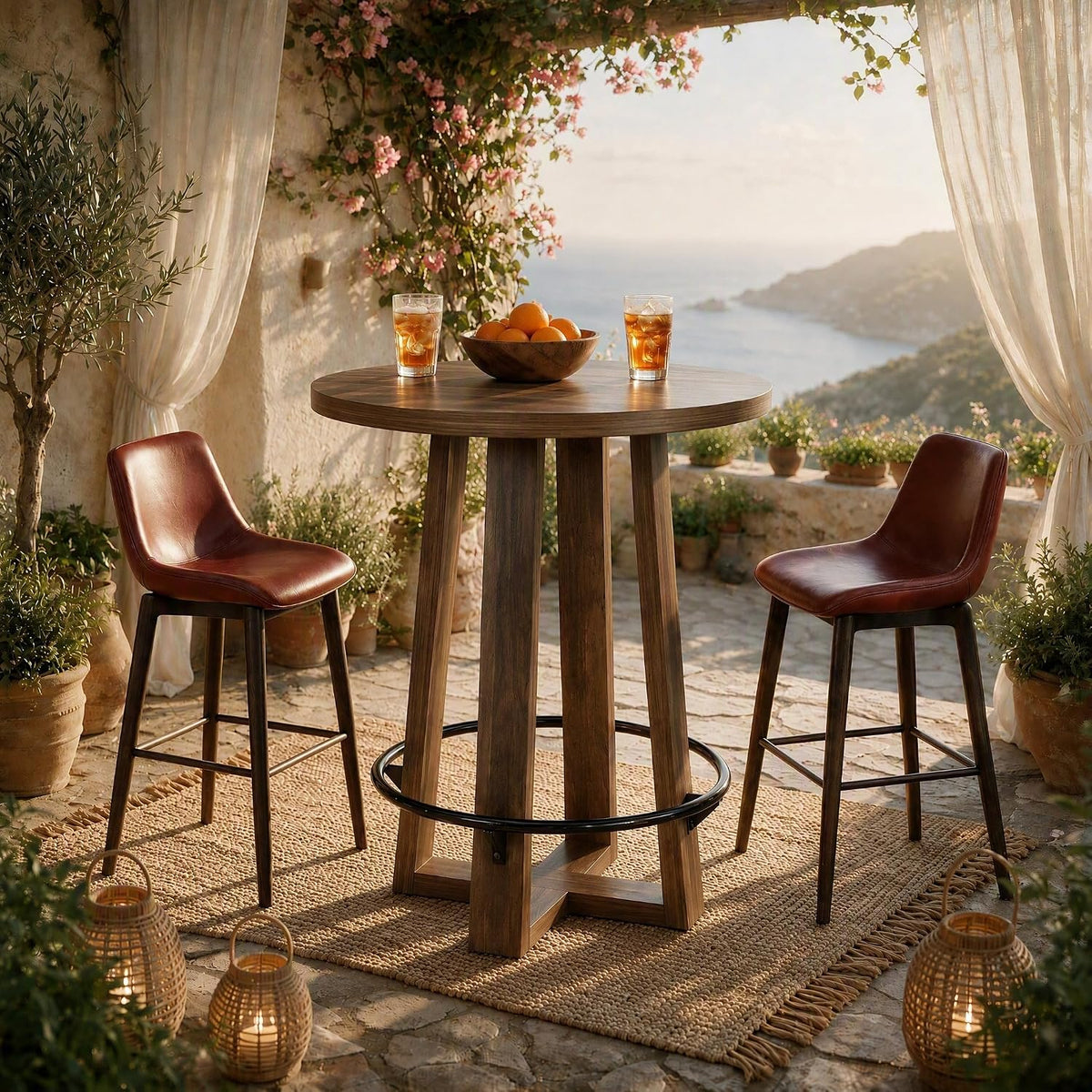 39"H Round Bar Table with Metal Footrest, Bar Height High Top Pub Table, Home Bar Kitchen