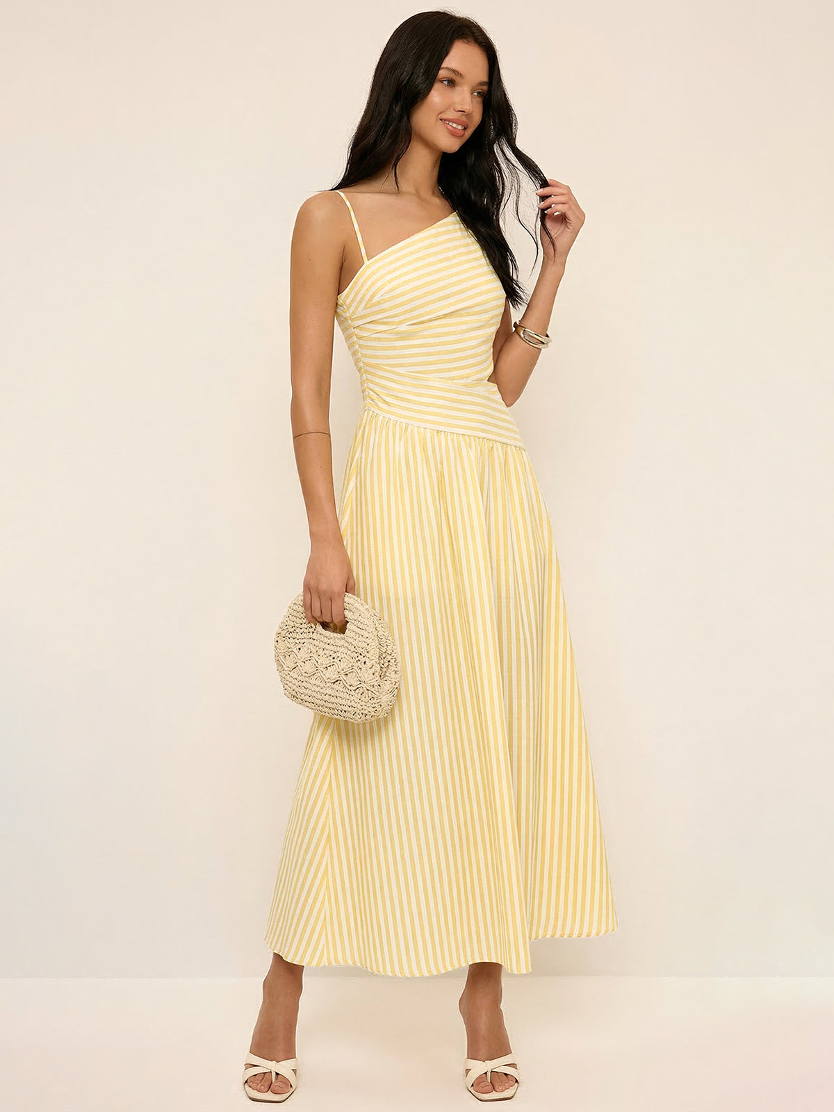 Striped Cut-Out Asymmetric Cami Maxi Dress