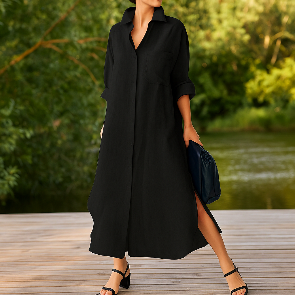 Cindy Oversized Fall Linen Shirt Dress for Women