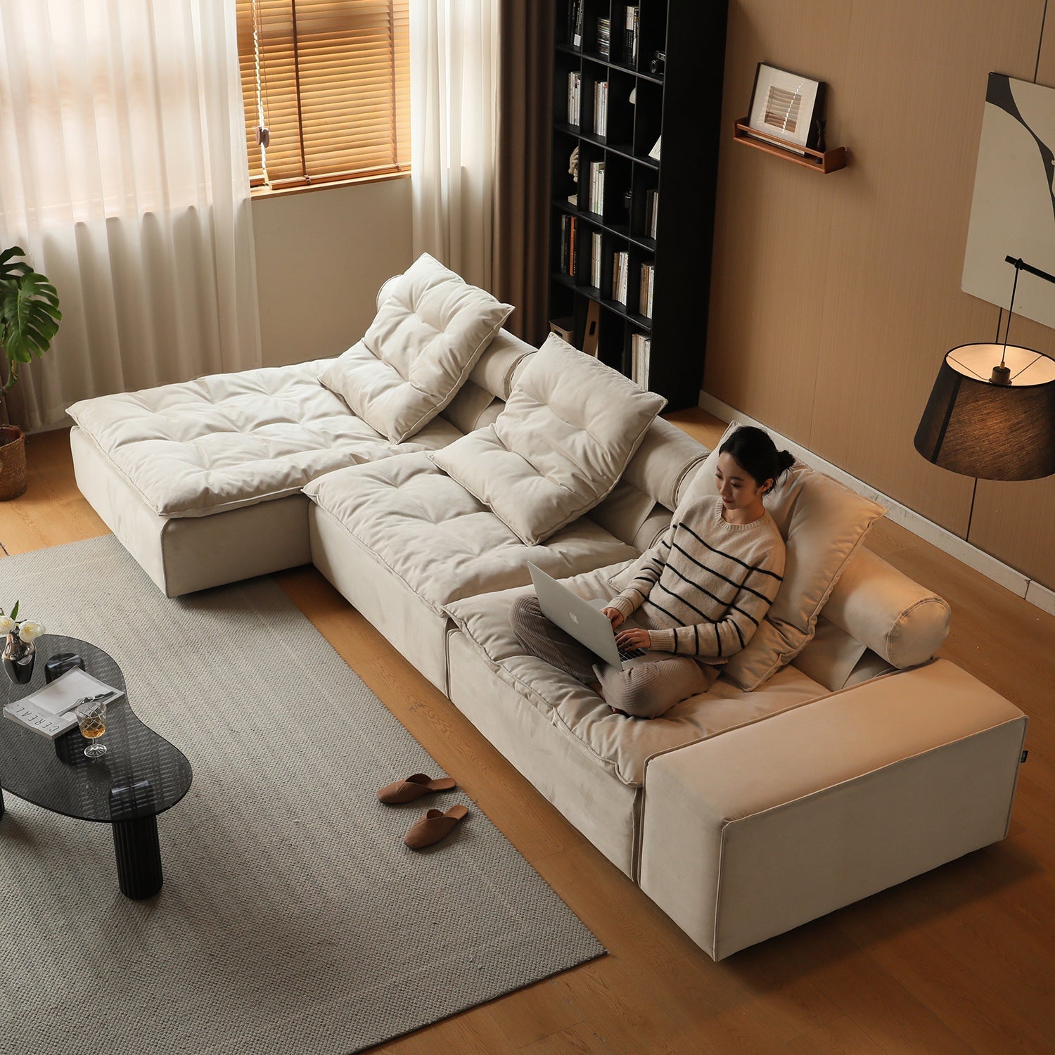 Modern Suede Fabric Modular L Shape Sectional Sofa 4+L BLOOM