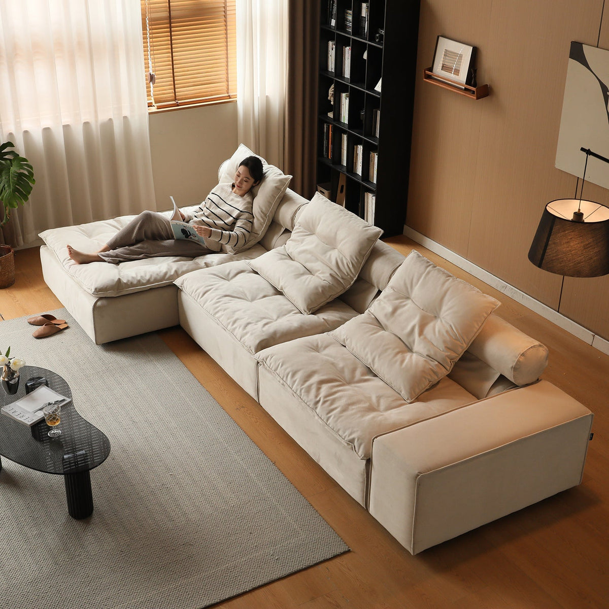 Modern Suede Fabric Modular L Shape Sectional Sofa 4+L BLOOM
