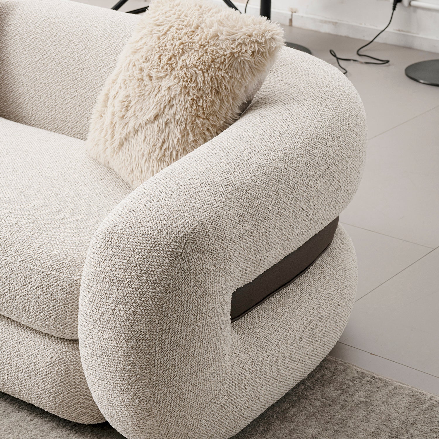 Cream Boucle Fabric 1 Seater Sofa CURLY