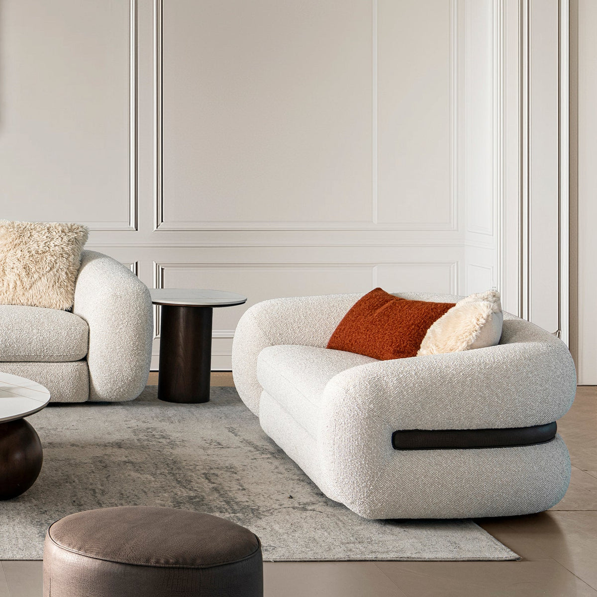 Cream Boucle Fabric 2 Seater Sofa CURLY