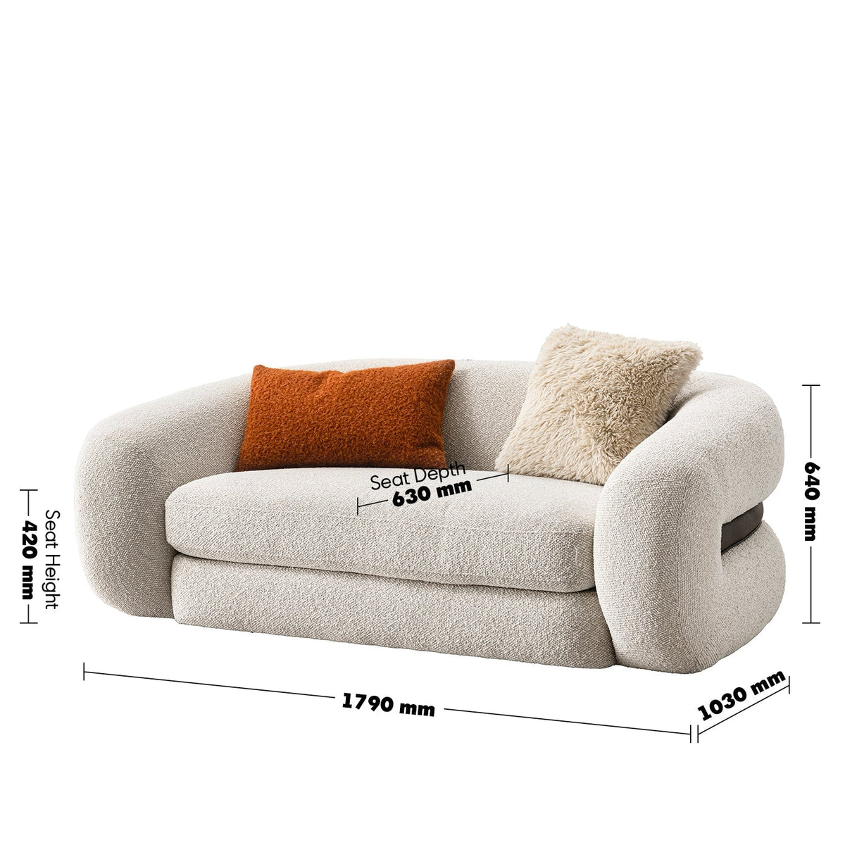 Cream Boucle Fabric 2 Seater Sofa CURLY