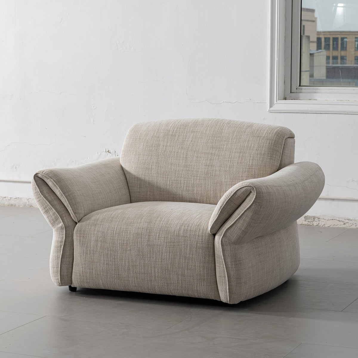 Cream Mixed Weave Fabric 1 Seater Sofa LUNAR