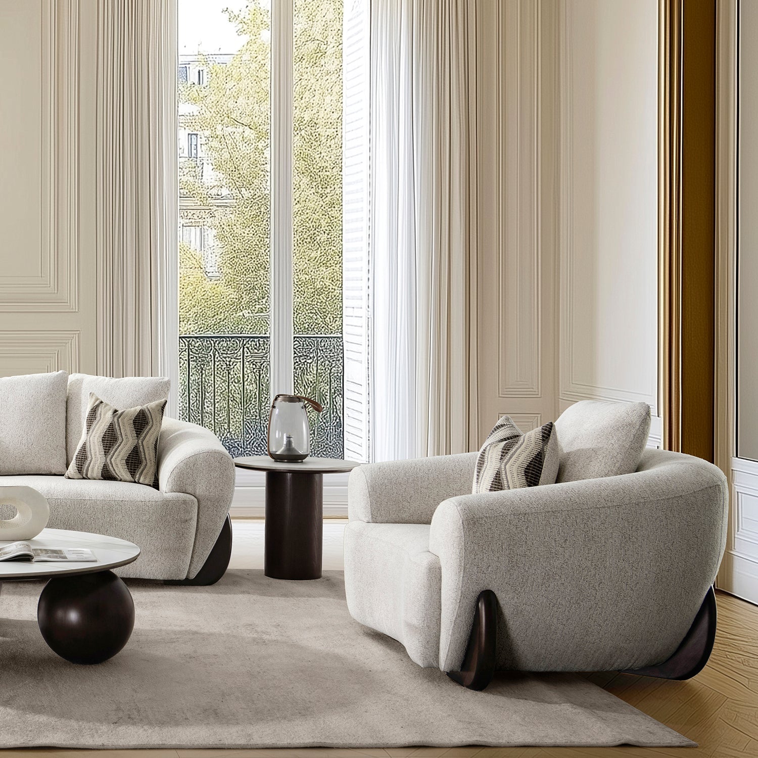 Cream Mixed Weave Fabric 1 Seater Sofa SWOOP