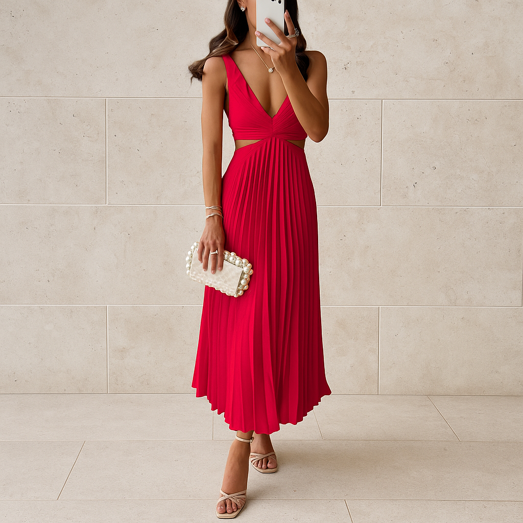 Jasmine V-Neck Cut-Out Pleated Bridesmaid Maxi Dress for Women