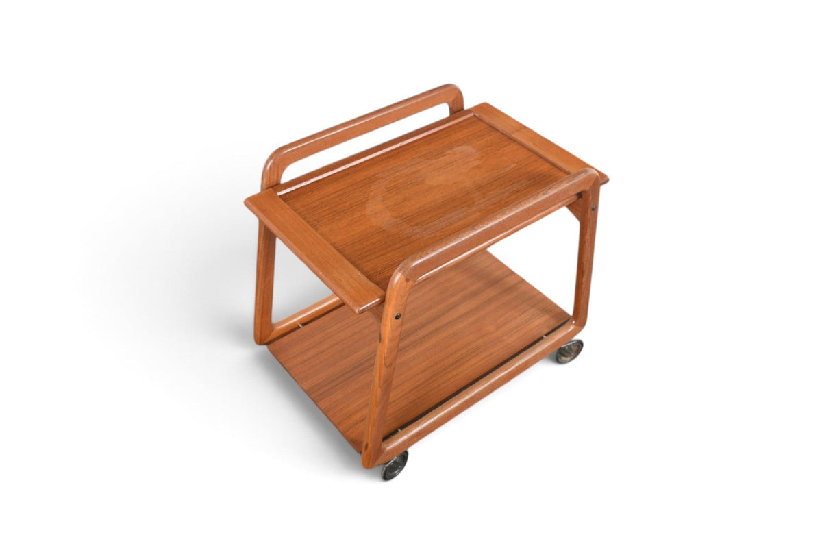 DANISH MODERN FLIP TOP BAR CART IN TEAK + CREAM LAMINATE