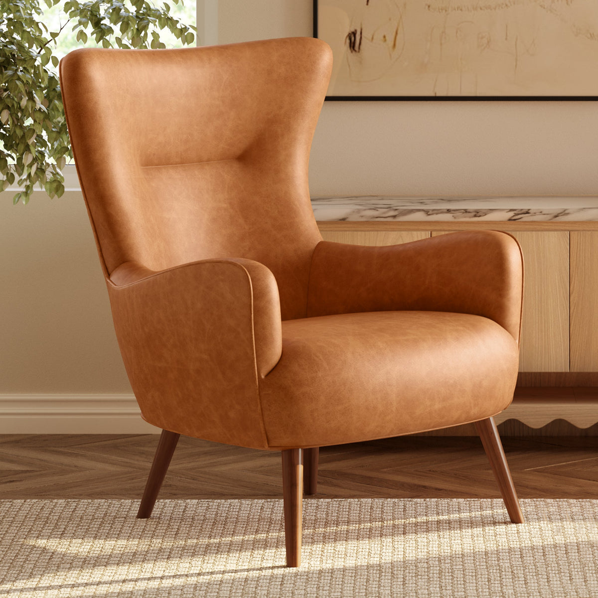 Aida Leather Lounge Chair, Cognac Tan, Single