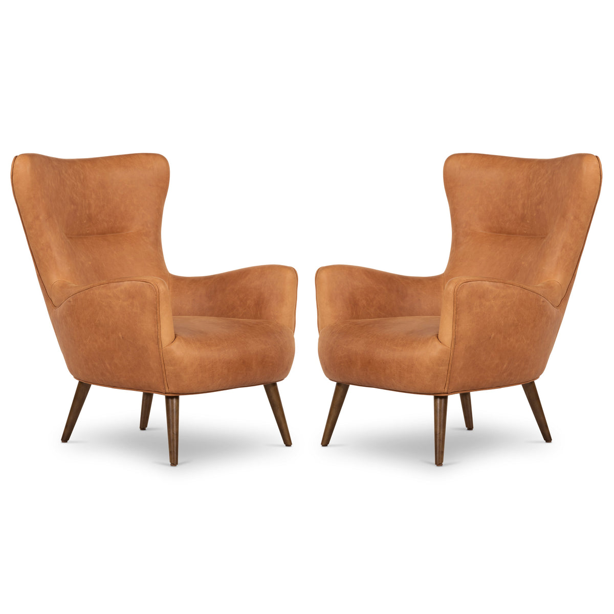 Aida Leather Lounge Chair, Cognac Tan, Set of 2