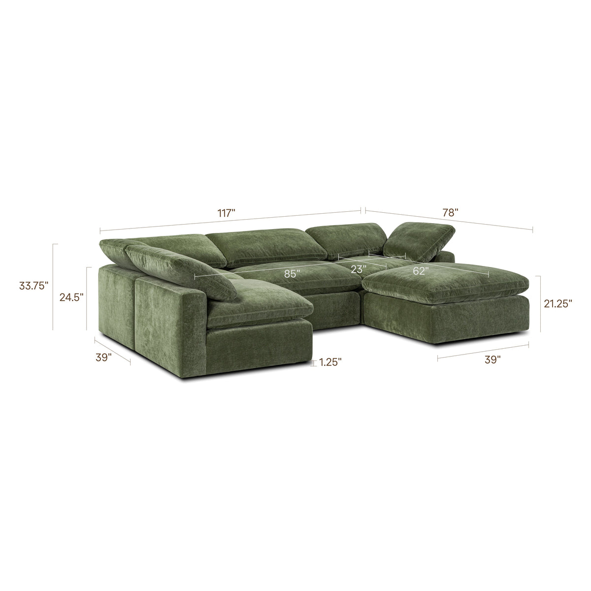 5-Seat Aspen Modular U-Sectional, Sagano Green