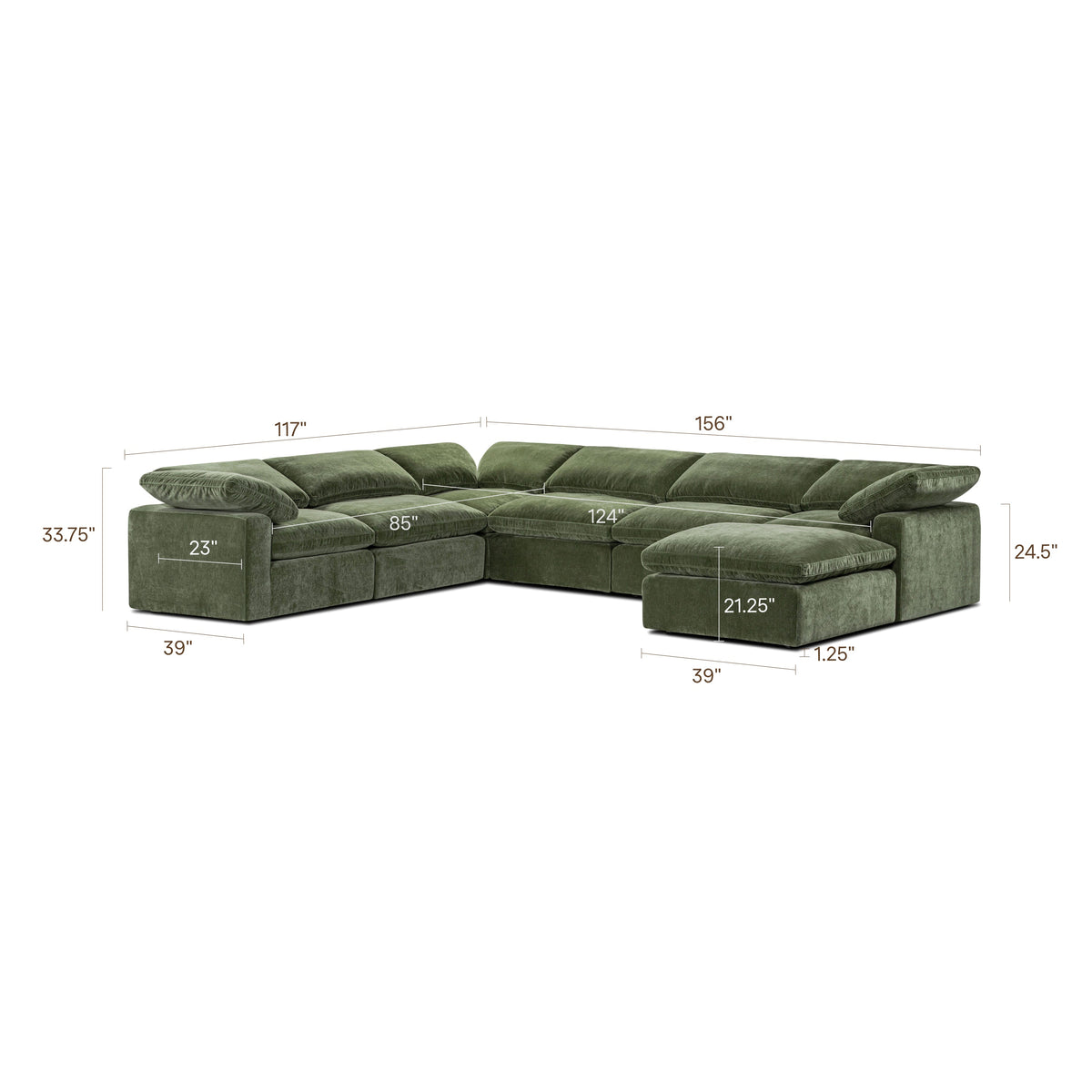 7-Seat Aspen Modular Sectional, Sagano Green
