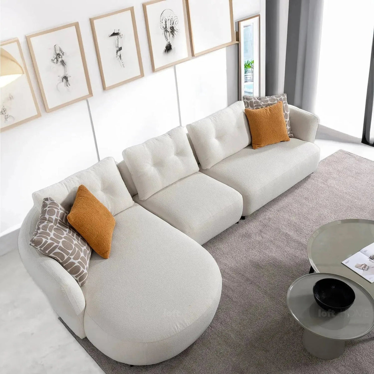 Cream Sherpa Fabric L Shape Sectional Sofa LUXE 3+L