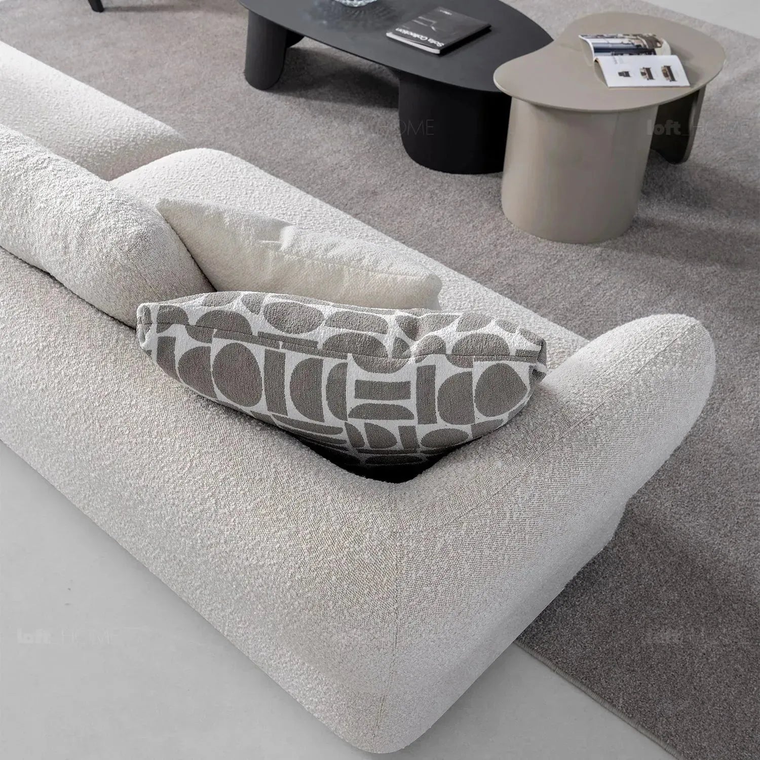 Cream Sherpa Fabric L Shape Sectional Sofa LUXE 3+L