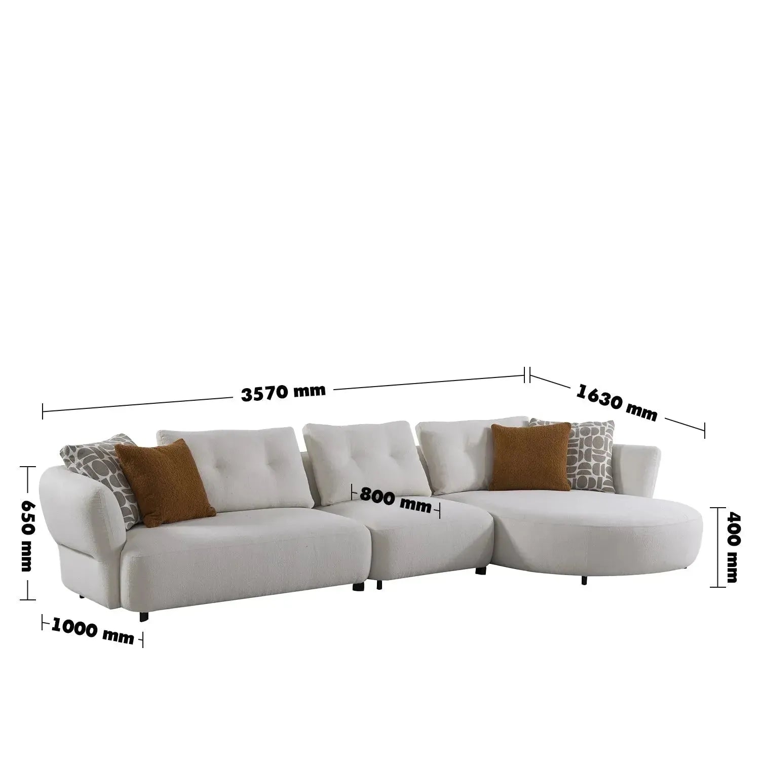 Cream Sherpa Fabric L Shape Sectional Sofa LUXE 3+L