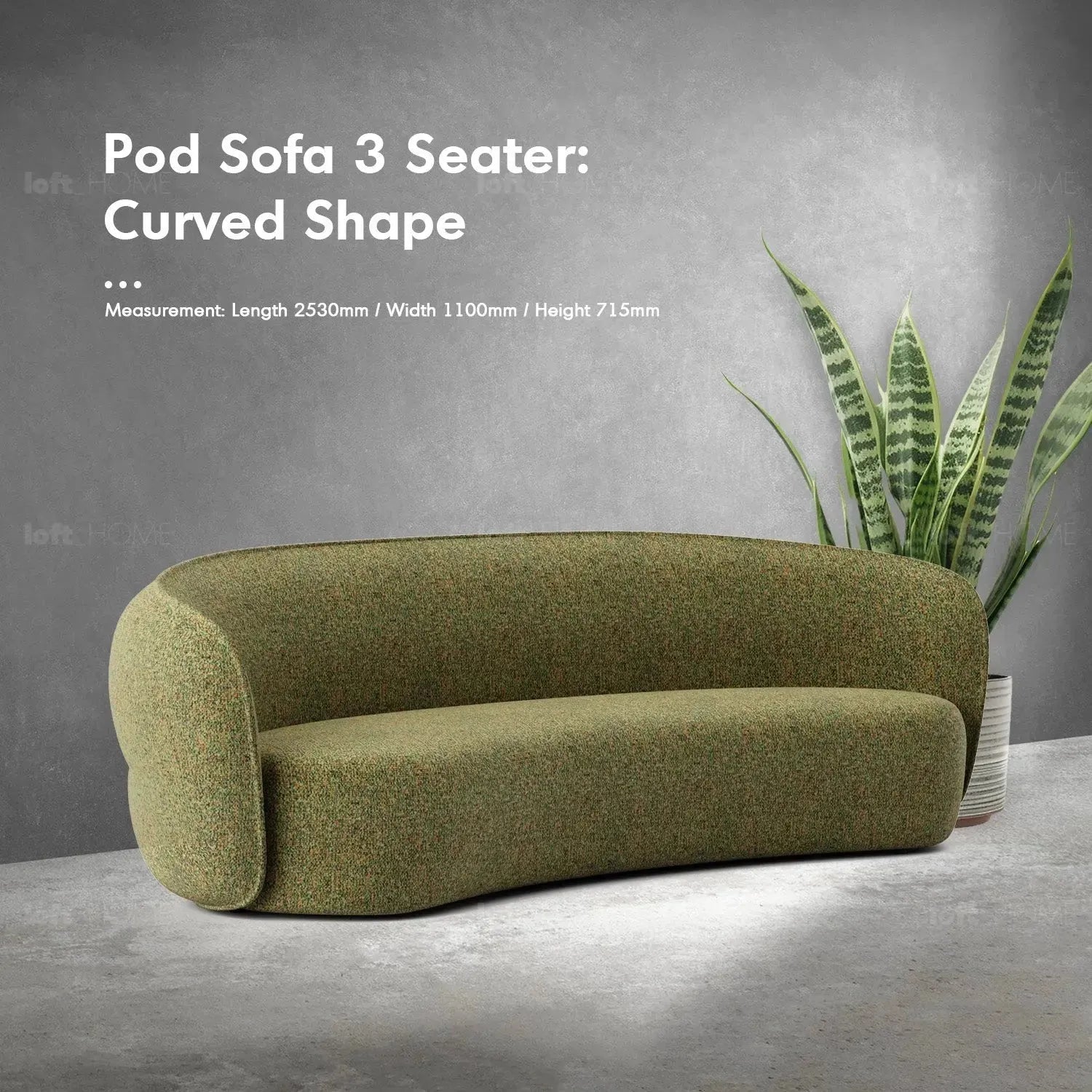 Minimalist Fabric Curved 4 Seater Sofa POD