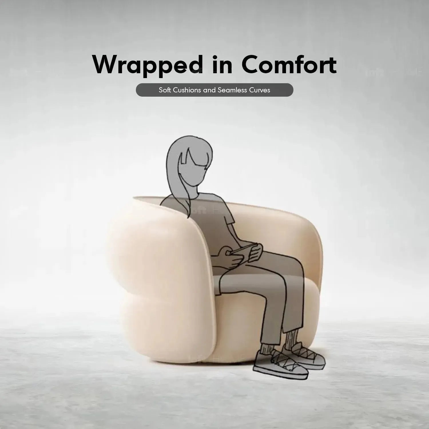 Minimalist Fabric Curved 4 Seater Sofa POD