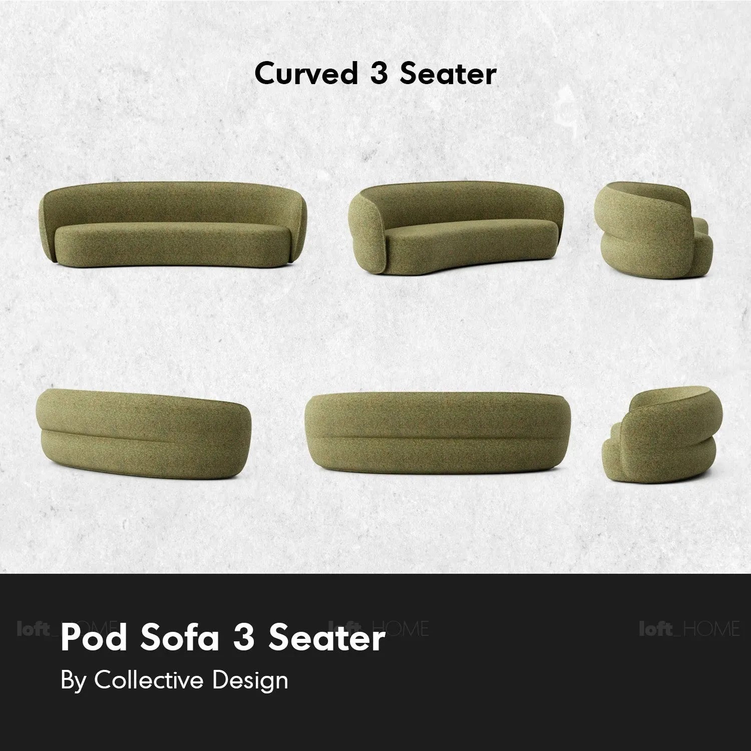Minimalist Fabric Curved 4 Seater Sofa POD