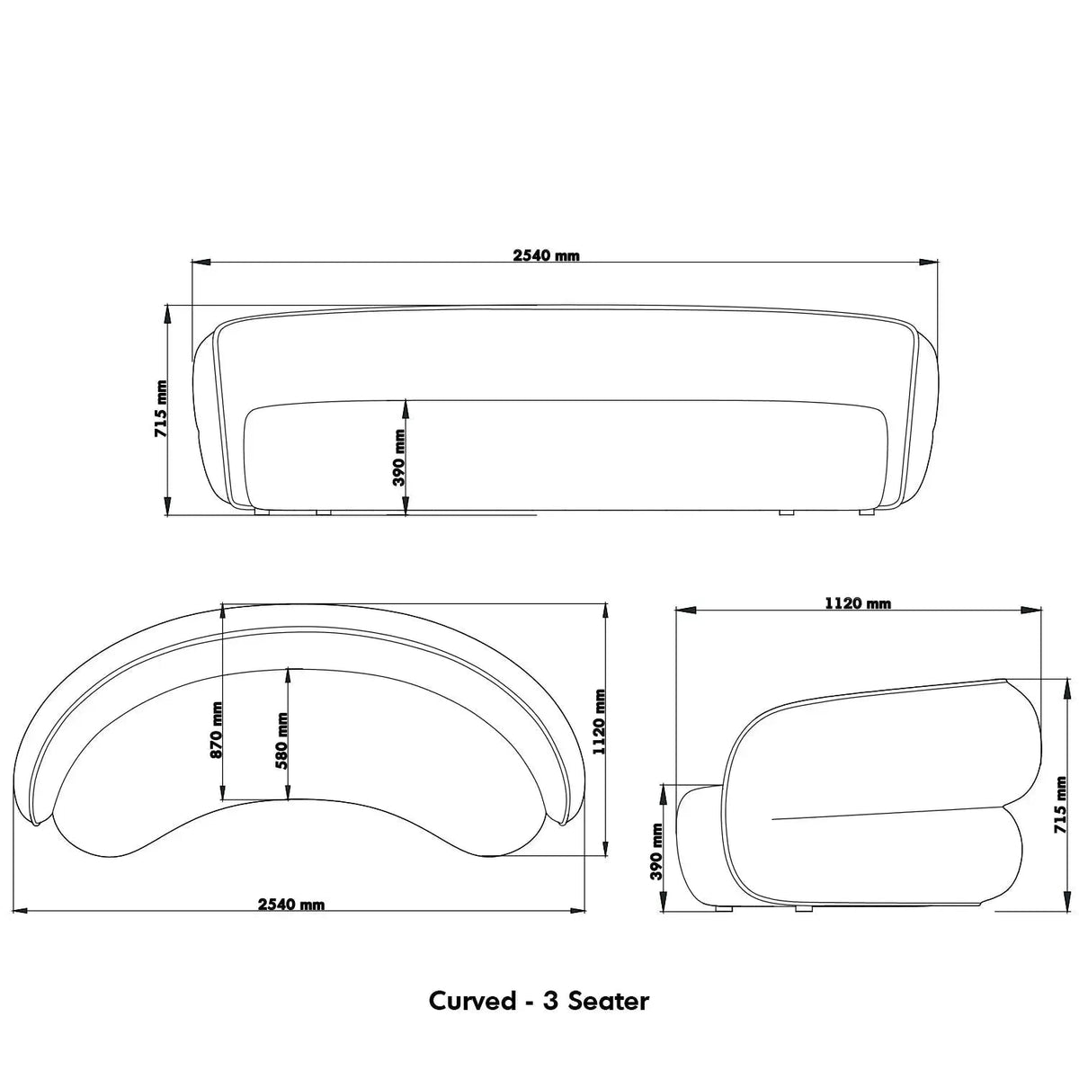 Minimalist Fabric Curved 4 Seater Sofa POD