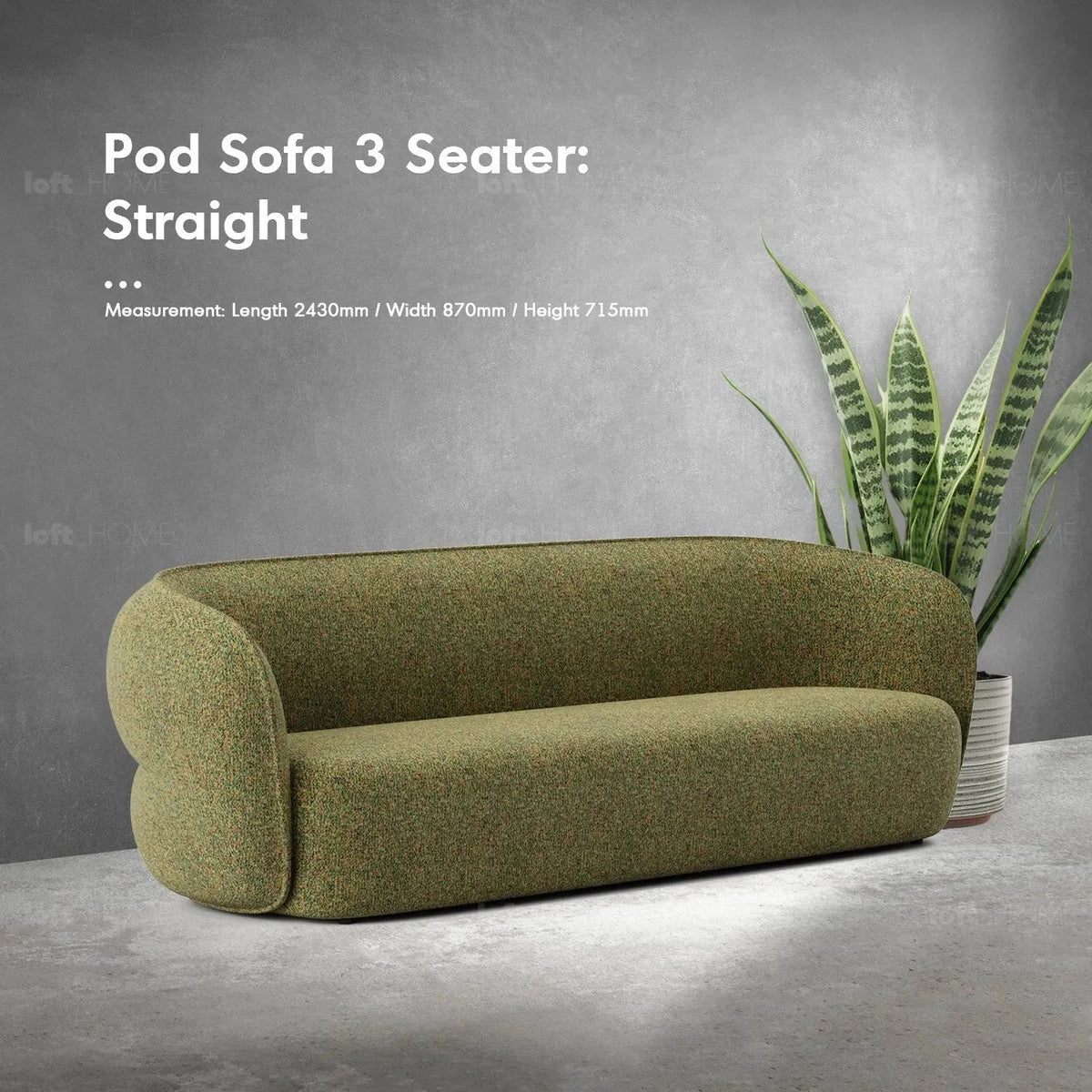 Minimalist Fabric Straight 3 Seater Sofa POD
