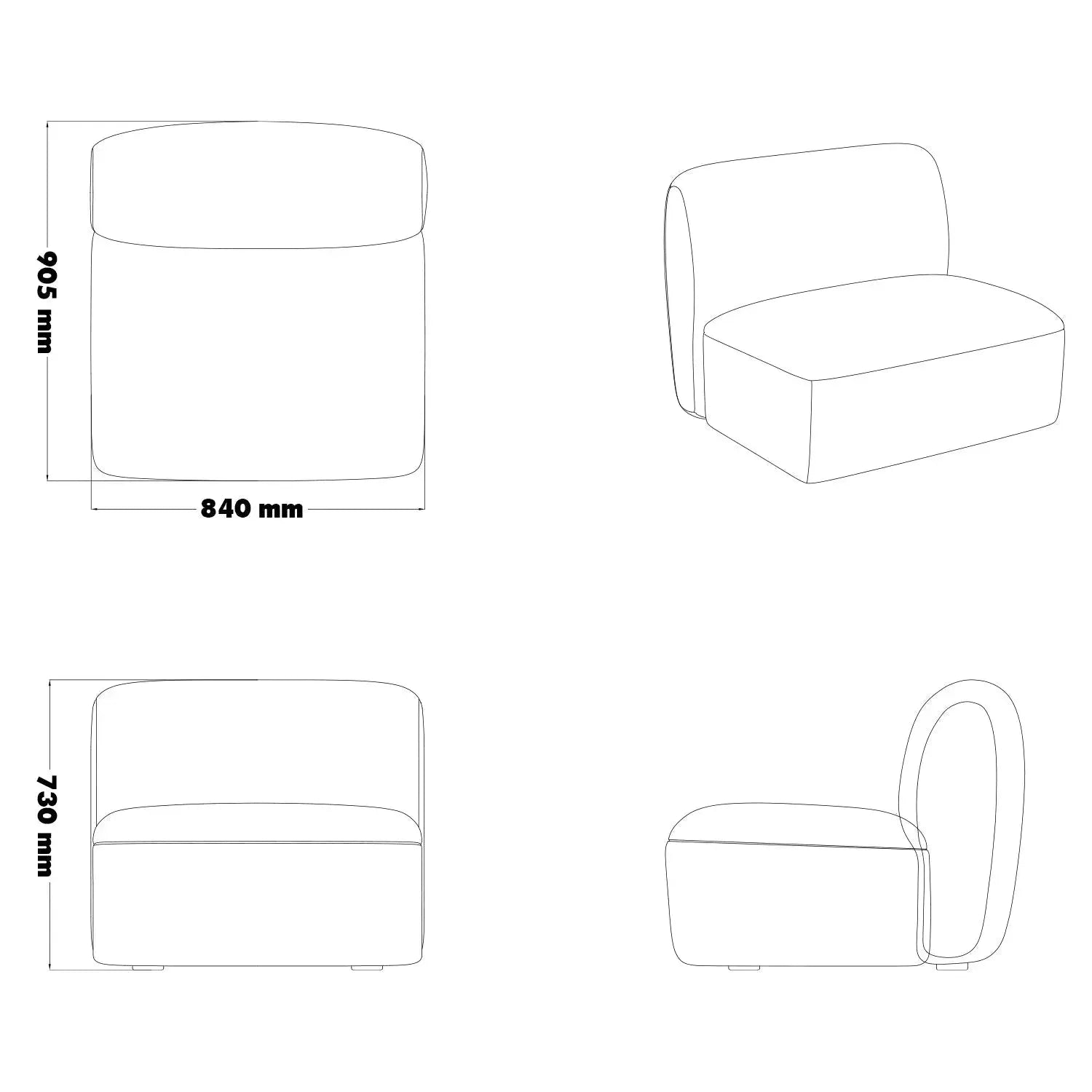 Modern Mixed Weave Fabric Modular Armless 1 Seater Sofa PETALS