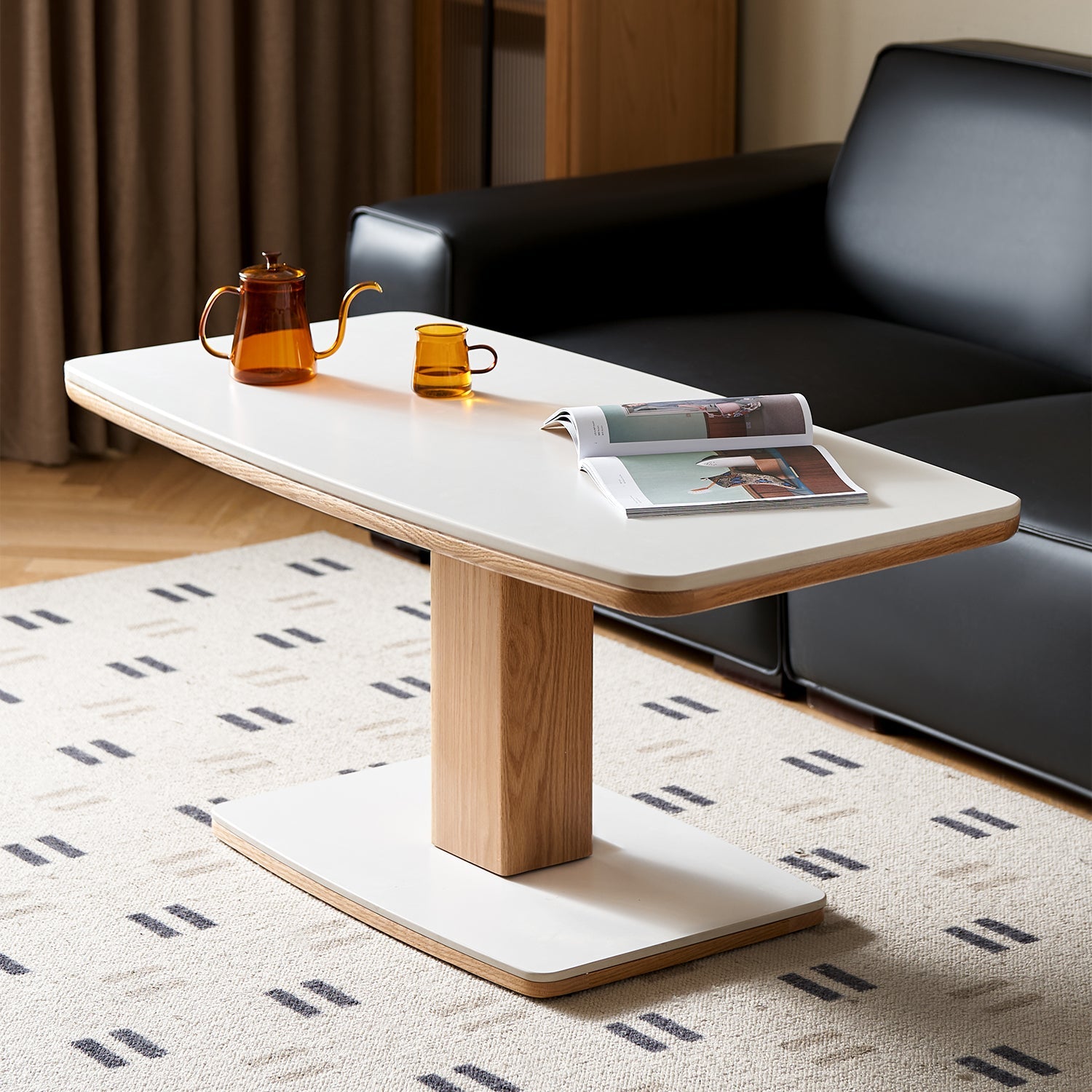 Scandinavian Oak Wood Sintered Stone Height Adjustable Coffee Table LINO