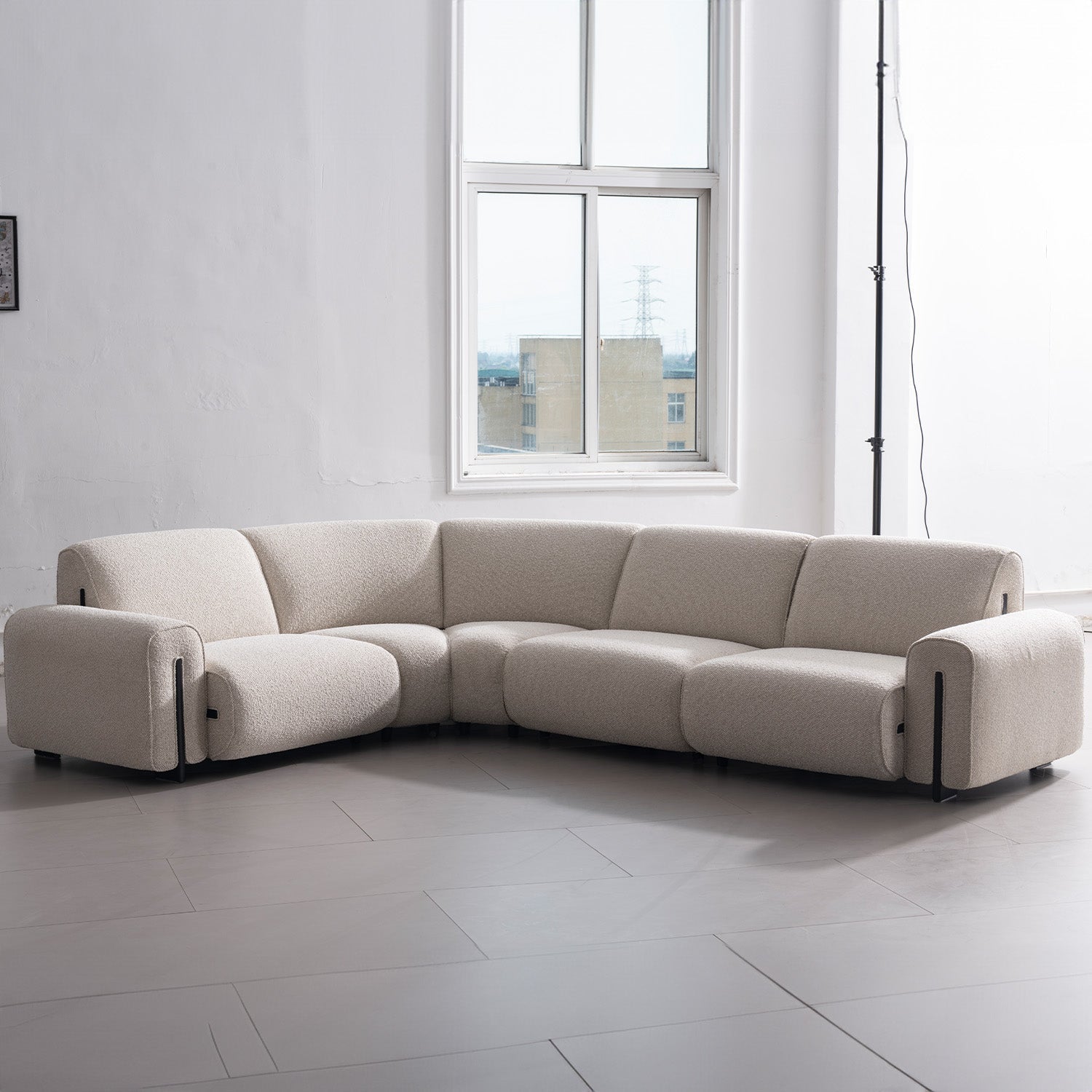 Minimalist Boucle Fabric Modular L Shape Sectional Sofa COLLE 4+L